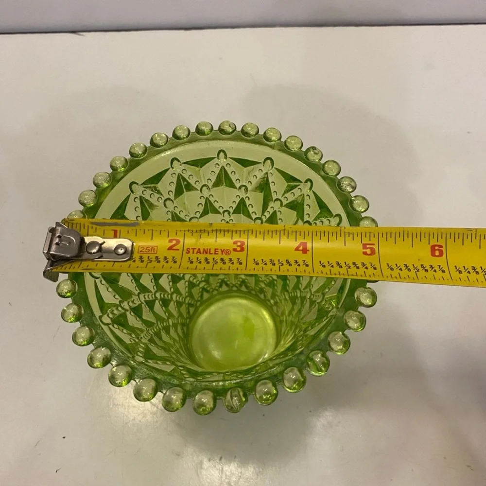 Vintage Art Glass Vase Beaded Diamond Design Pattern Green